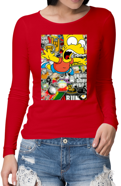 Жіночий лонгслів з принтом "Барт Сімпсон". Барт, карамба, мульт, мультфільм, про. CustomPrint.market