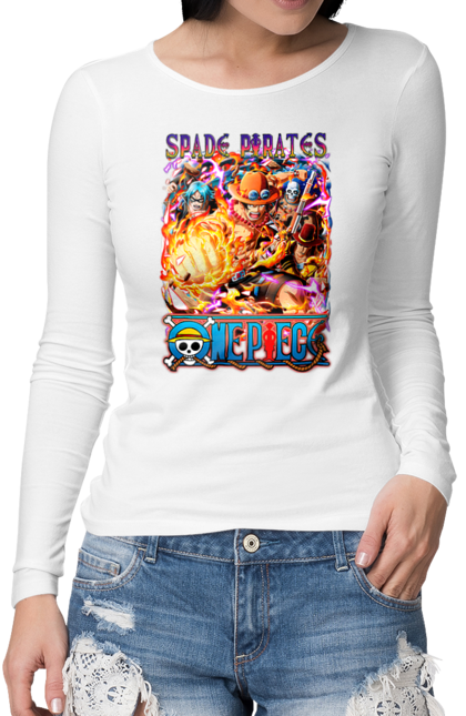 Women's longsleeve with prints One Piece Portgas D. Ace. Anime, fire fist, gol d. ace, manga, one piece, portgas d. ace, straw hat pirates. 2070702
