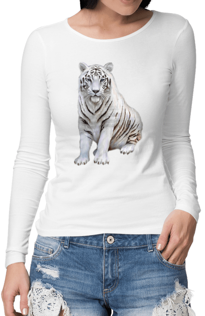 Жіночий лонгслів з принтом "Тигр". Білий, тварини, тигр. futbolka.stylus.ua