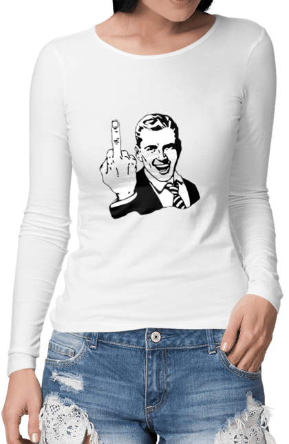 Жіночий лонгслів з принтом "Fuck". Fuck, палец, рука, фак. PrintMarket - інтернет-магазин одягу та аксесуарів з принтами плюс конструктор принтів - створи свій унікальний дизайн