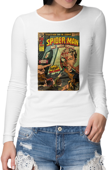 Жіночий лонгслів з принтом "Людина павук". Avengers, comics, film, marvel, movie, spiderman, superhero. CustomPrint.market
