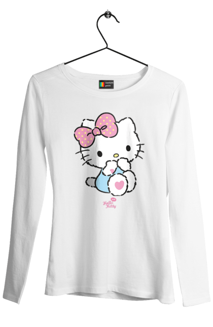Жіночий лонгслів з принтом "Хелло Кітті". Hello kitty, бант, бренд, кіт, кошеня, персонаж, хелло кітті. KRUTO.  Магазин популярних футболок