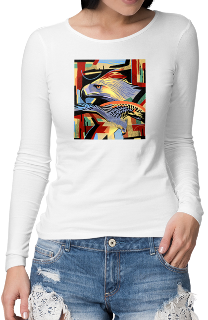 Жіночий лонгслів з принтом "Абстракція орел". Абстракция, картина, літо, орел, птах, фарба. futbolka.stylus.ua
