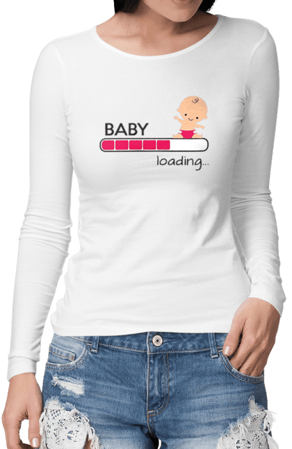 Жіночий лонгслів з принтом "Завантаження дитини". Baby loading, беременна, беременность, для беременных, для вагітних, завантаження дитини, загрузка ребенка. futbolka.stylus.ua