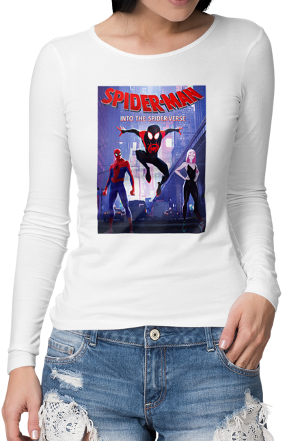 Жіночий лонгслів з принтом "Людина павук". Avengers, comics, film, marvel, sony, spiderman, superhero. CustomPrint.market