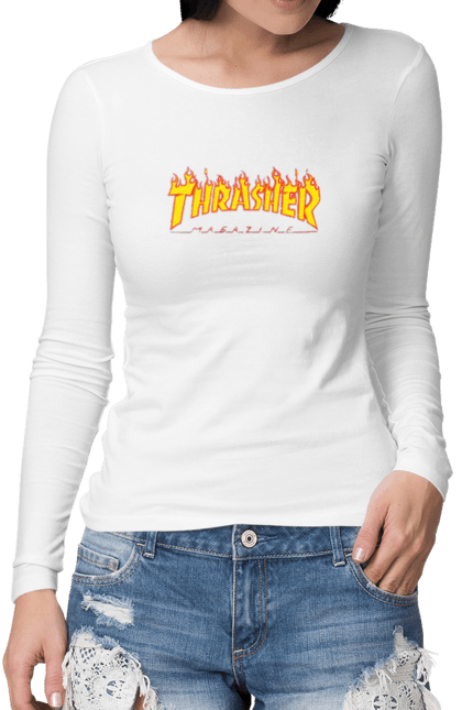 Жіночий лонгслів з принтом "Thrasher". Fire, print, thrasher, магазин, топ. futbolka.stylus.ua