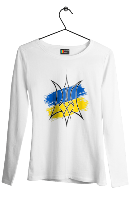 Жіночий лонгслів з принтом "Тризуб". Блакитний, жовтий, прапор, синій, тризуб, україна. futbolka.stylus.ua