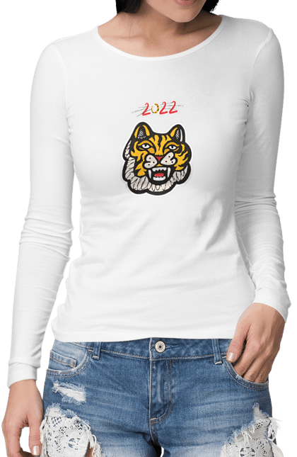Жіночий лонгслів з принтом "Тигр". 2022, кот, новый год, тигр, юмор. futbolka.stylus.ua