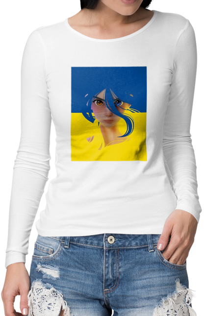 Жіночий лонгслів з принтом "Патріот". Девушка, свобода, символика, украинка, флаг. futbolka.stylus.ua