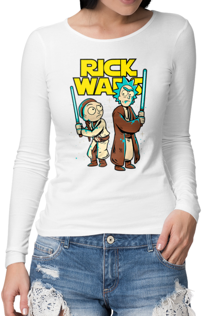 Women's longsleeve with prints Rick and Morty. Adventures, black humor, cartoon, rick, rick and morty, sci-fi, star wars, tragicomedy. 2070702