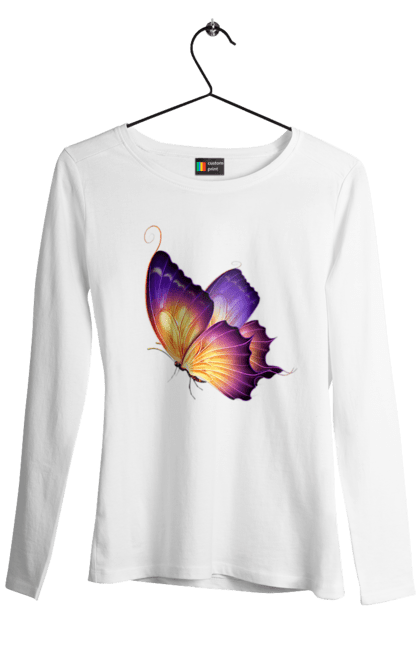 Жіночий лонгслів з принтом "Фіолетовий метелик". Метелик, фіолетова метелик. futbolka.stylus.ua