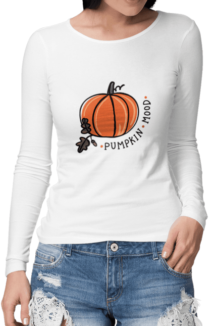 Жіночий лонгслів з принтом "Punpkin mood". Haloween, pumpkin, гарбуз, осінь, тыква. CustomPrint.market