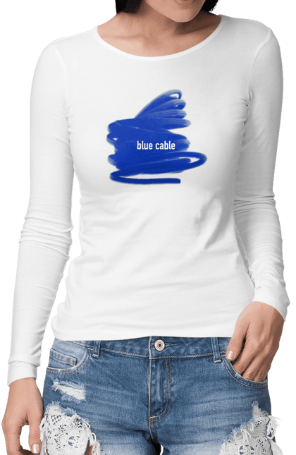 Жіночий лонгслів з принтом "Синій кабель". Абстракція, блакитний, експресія, колір, матриця, метафора, провод, синій, техніка, філософія. CustomPrint.market