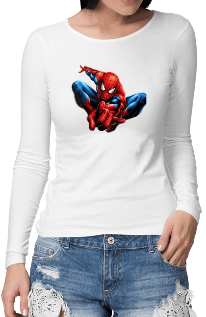 Жіночий лонгслів з принтом "Людина павук". Avengers, comics, marvel, spiderman, superhero. CustomPrint.market