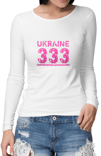 Жіночий лонгслів з принтом "Україна 333". 333, батьківщина, команда, напис україна, ненька, номер, україна, цифри. futbolka.stylus.ua