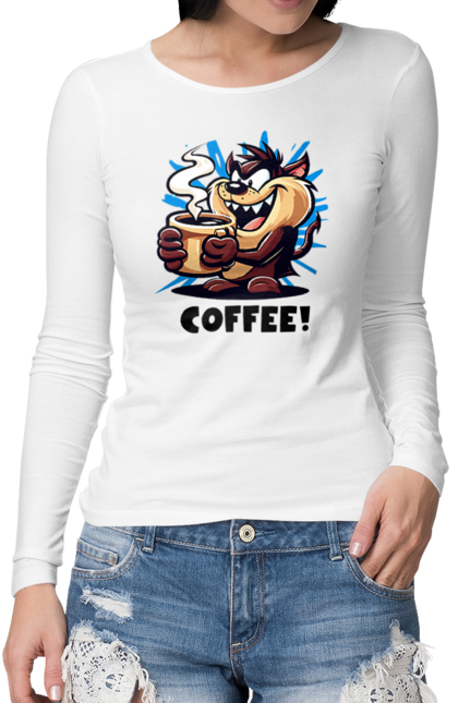 Жіночий лонгслів з принтом "Кава". Для любителів кави, кава, кавоман, прикольна, смішна. futbolka.stylus.ua