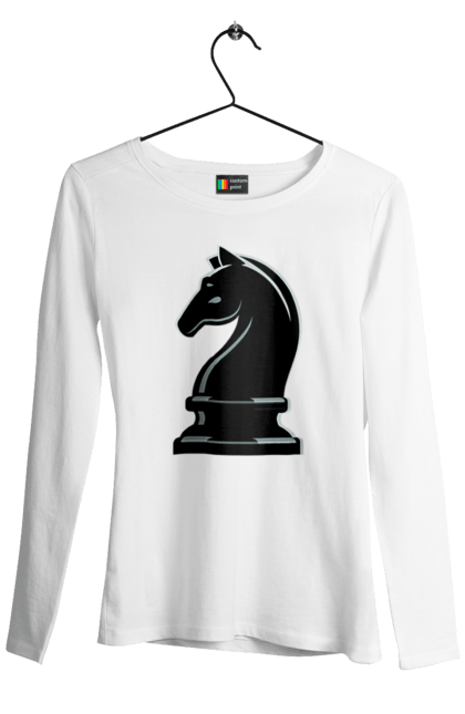 Жіночий лонгслів з принтом "Шаховий Кінь". Кінь, настільна гра, шахи. CustomPrint.market
