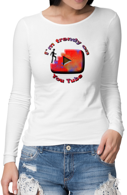 Жіночий лонгслів з принтом "YouTube". Logo, trend, youtube, популярні, ютуб, я у тренді. PrintMarket - інтернет-магазин одягу та аксесуарів з принтами плюс конструктор принтів - створи свій унікальний дизайн