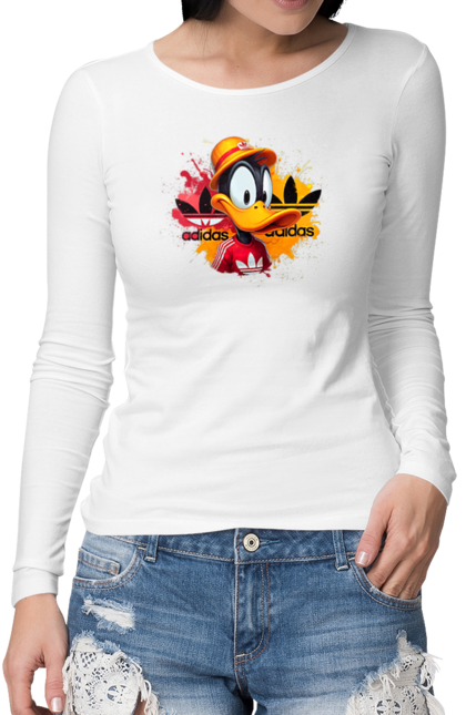 Women's longsleeve with prints Daffy Duck Adidas. Adidas, cartoon, character, daffy duck, duck, looney tunes, merrie melodies, warner brothers. 2070702