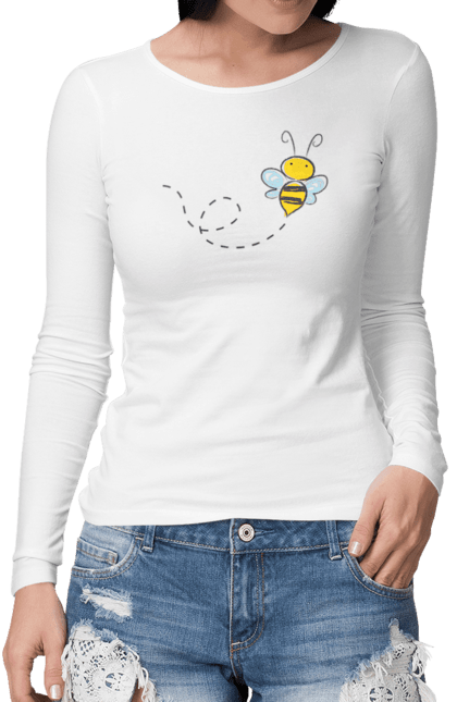 Жіночий лонгслів з принтом "Бджілка метелик". Бджілка, дитяча, дівчинка, метелик, футболка. CustomPrint.market