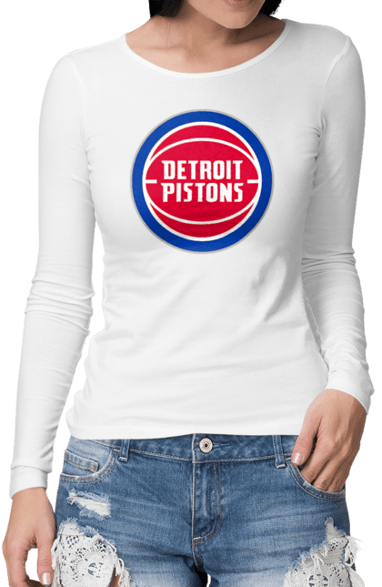 Жіночий лонгслів з принтом "Detroit Pistons". Баскетбол, нба, спорт, супергліга. CustomPrint.market