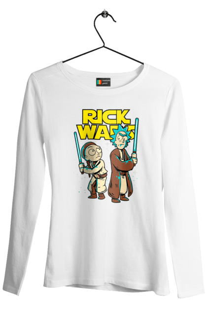 Women's longsleeve with prints Rick and Morty. Adventures, black humor, cartoon, rick, rick and morty, sci-fi, star wars, tragicomedy. 2070702