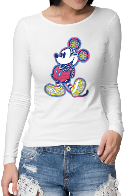 Жіночий лонгслів з принтом "Міккі Маус". Mickey mouse, дісней, міккі, міккі маус, мультфільм. CustomPrint.market