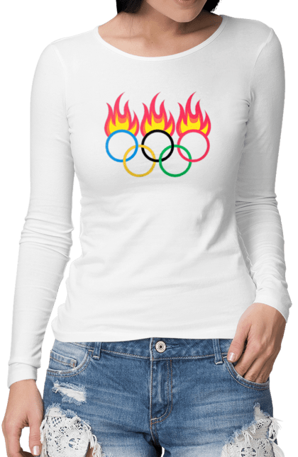 Жіночий лонгслів з принтом "Олімпійські Ігри Вогонь". Вогонь, олімпійські ігри. CustomPrint.market