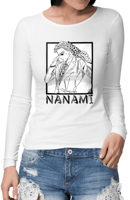 Жіночий лонгслів з принтом "Нанамі". Аніме, кенто нанамі, магічна битва, манга, нанамі. PrintMarket - інтернет-магазин одягу та аксесуарів з принтами плюс конструктор принтів - створи свій унікальний дизайн