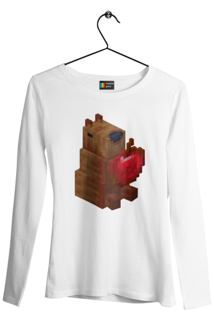 Жіночий лонгслів з принтом "Майнкрафт | Капібара". Capybara, capycraft, minecraft, игри, игры, капибара, капибара майнкрафт, капібара, майнкрафт. PrintMarket - інтернет-магазин одягу та аксесуарів з принтами плюс конструктор принтів - створи свій унікальний дизайн