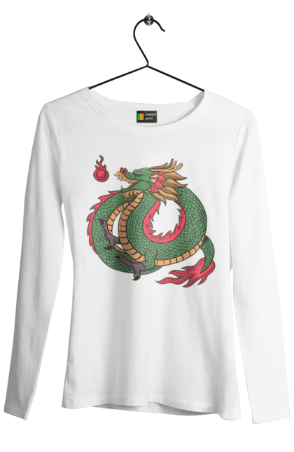 Women's longsleeve with prints The Dragon. Animal, chinese dragon, dragon, green dragon, symbol. 2070702