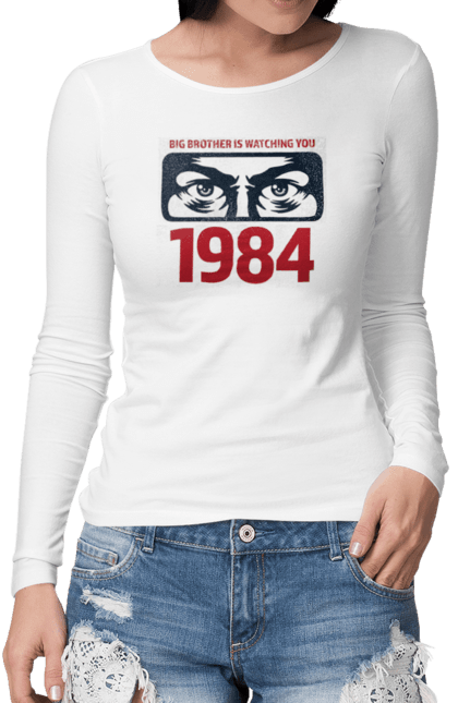Жіночий лонгслів з принтом "1984 Оруелл". 1984, антиутопія, книга, орвелл, роман. futbolka.stylus.ua
