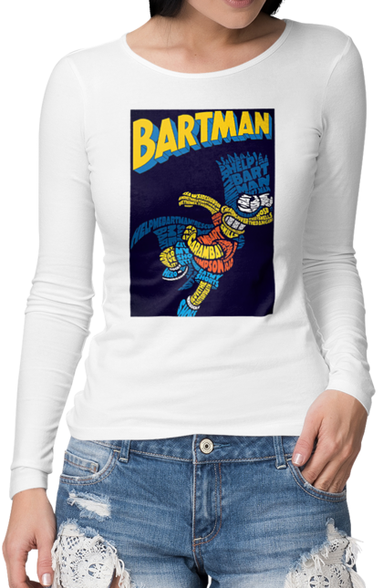 Жіночий лонгслів з принтом "Симпсоны". Барт, мультфильм, симпсоны, супергерой, супермен. futbolka.stylus.ua