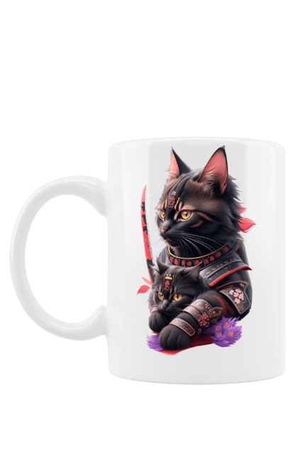 Чашка з принтом "Кіт самурай". Воїн, домашній, кіт, кішки, кошенята, самурай, тварини. futbolka.stylus.ua