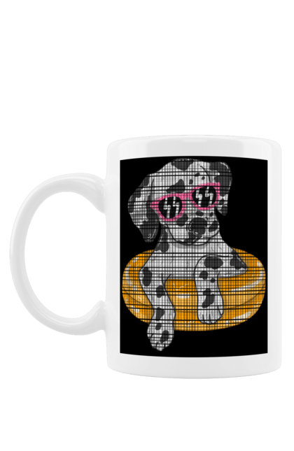 Mug with prints Dalmatian Swims In A Circle. Dalmatian, dog, glasses, to swim. 2070702