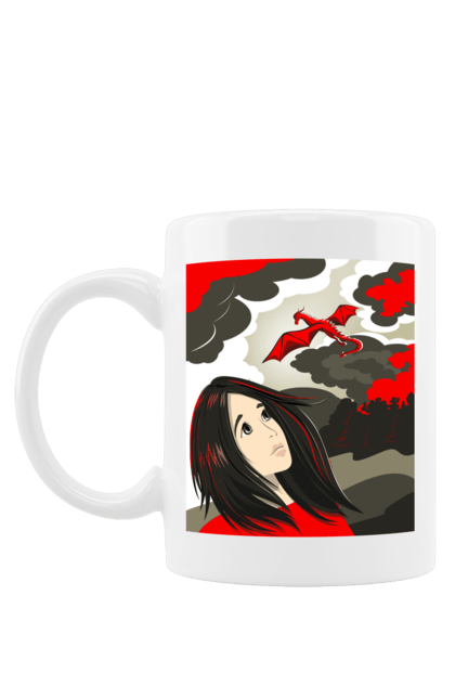 Mug with prints Girl and dragon. Dragon, fantasy, romance, young woman. 2070702