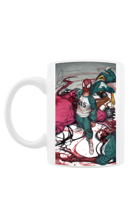Чашка з принтом "Гра в кальмара, людина павук". Гра в кальмара, кальмар, людина павук, серіал. futbolka.stylus.ua
