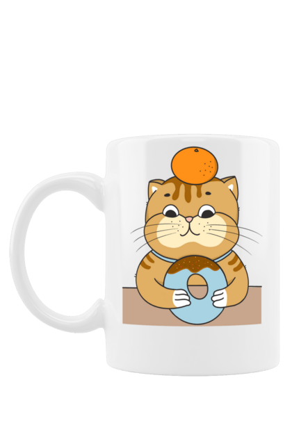 Чашка з принтом "Котик з пончиком та мандариною". Їжа, кіт, котик, пончик. futbolka.stylus.ua
