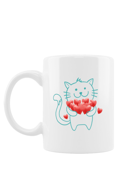 Чашка з принтом "Котик із серцями в лапках". День святого валентина, котик, любов, серце. futbolka.stylus.ua
