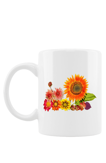 Чашка з принтом "Осінні квіти". Букет, жовтий, зелений, квіти, квітка, композиція, листя, осінній, осінь, помаранчевий, природа, червоний, яскраві. CustomPrint.market