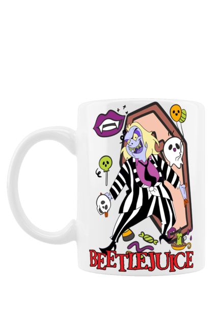 Mug with prints Beetlejuice. Beetlejuice, comedy, ghost, horror, movie, tim burton, warner bros. 2070702