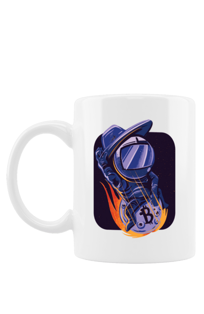 Чашка з принтом "Космо біткоїн". Биткоин, бінарний, біткоїн, біткойн, валюта, гроші, крипто, програміст, хакер. 2070702