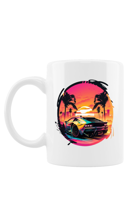 Mug with prints Lamborghini Retrowave. Avto, car, cars, lamba, lamborghini, retrowave. 2070702