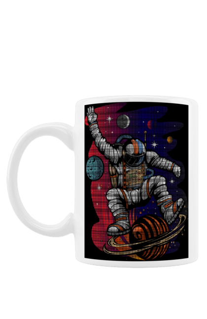 Чашка з принтом "Космонавт на планеті". Космонавт, космос, планета, скейт. futbolka.stylus.ua