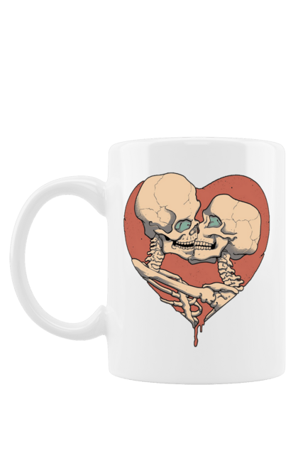 Чашка з принтом "Скелети в серці цілуються". Поцілунок, серце, скелет, скелети. CustomPrint.market