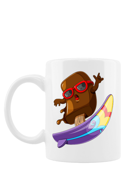 Чашка з принтом "Мороженко На Серфі". Літо, морозиво, окуляри, серфінг. 2070702