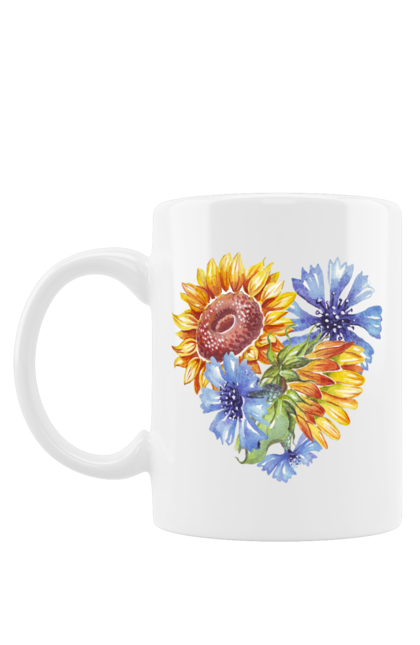 Чашка з принтом "Серце соняшники та фіалки". Квіти, люблю україну, любов, серце, соняшник, україна, фіалки. 2070702