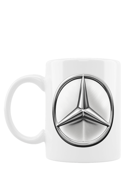Mug with prints Mercedes Benz Logo Metallic. Avto, cars, mercedes, mercedes-benz, mercedes-benz logo. 2070702