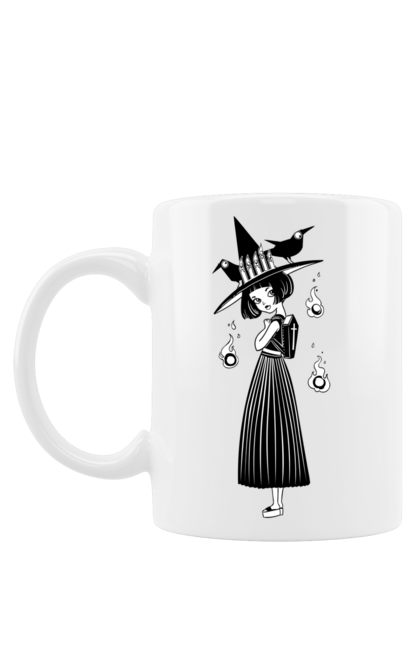 Чашка з принтом "Відьмочка в капелюсі з воронами". Ведьма, відьма, ворона, капелюх, рюкзак, хеллоуин, шляпа. CustomPrint.market