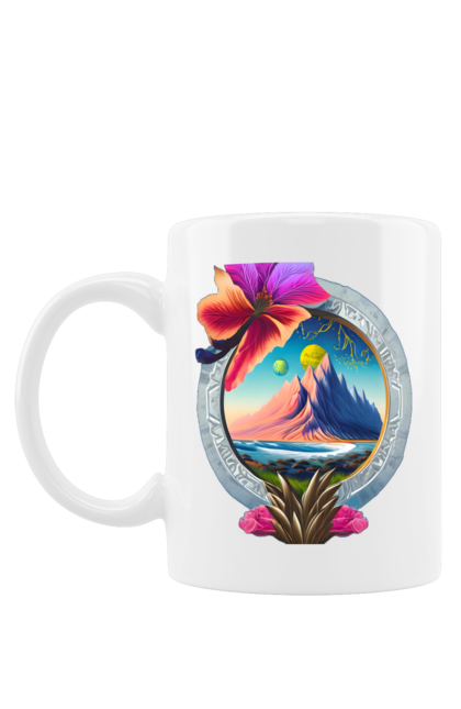 Чашка з принтом "Наклейка із зображенням гори в квітах". Гора, квіти, море. futbolka.stylus.ua